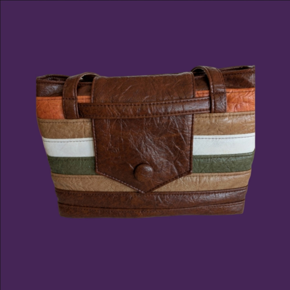 Vintage Bag Faux Leather Striped Handbag  1970